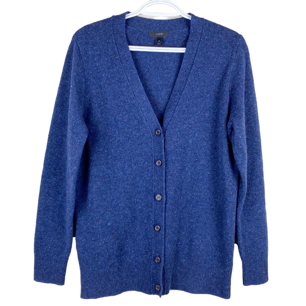 J. Crew Navy Blue Donegal style Wool Cardigan Size M - toasty for fall & winter!